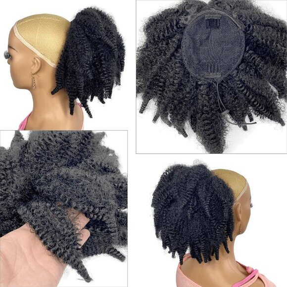 Short Marley Hair Drawstring Ponytail Black Afro Puff Bun for Black Women main image 5